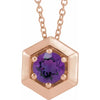 Amethyst Geometric Adjustable Necklace in Solid 14K Rose Gold 