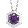 Amethyst Geometric Adjustable Necklace in Solid 14K White Gold 
