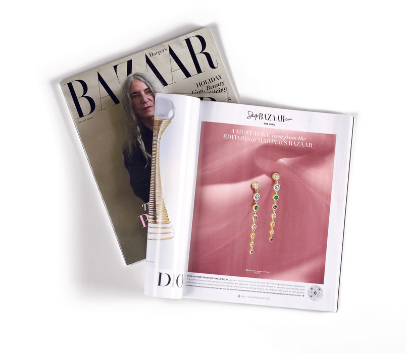 As Seen in Harper's Bazaar magazine Multi Gemstone Drop Dangle Bezel Set Earrings 