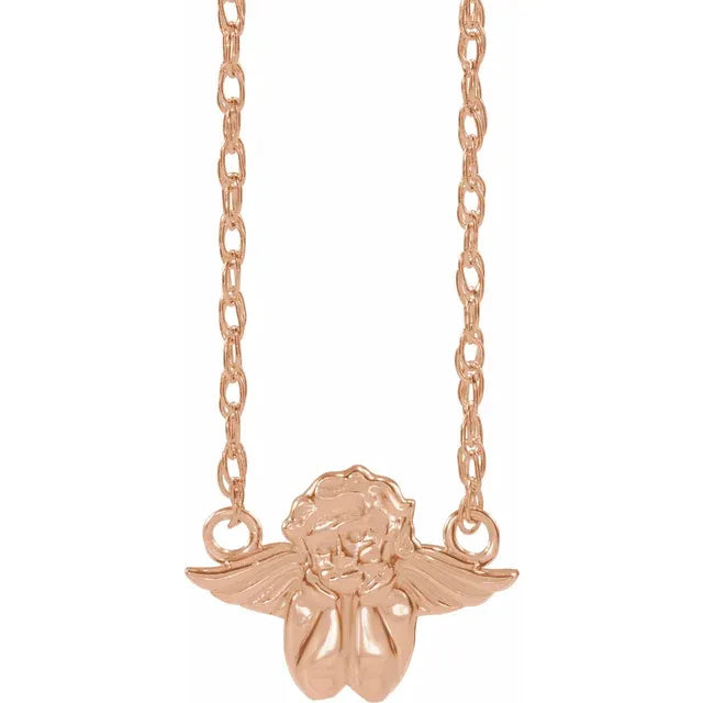 Cherub Angel 16" Necklace Solid Rose 14K Gold 