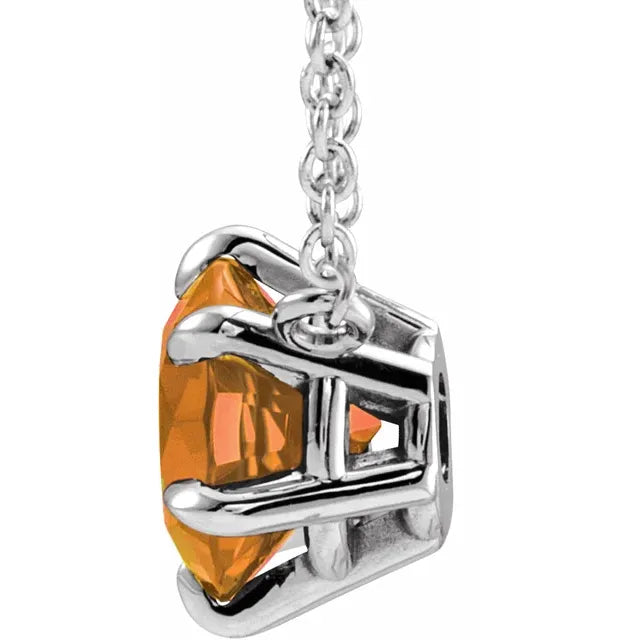 Citrine 5 MM Solitaire 18" Necklace Solid 14K White Gold 