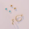 Citrine or Turquoise and Diamond Flower Stud Earrings with Flower Hoops Solid Gold