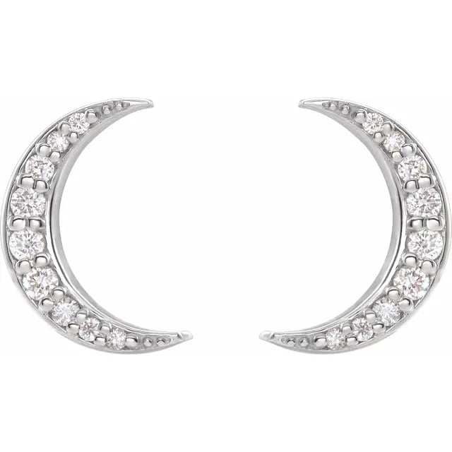 Pair Crescent Moon Lab-Grown Diamond Celestial Stud Earrings in 14K White Gold