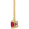 Solitaire Birthstone Emerald Shape Claw Prong Lab-Grown Ruby Gemstone 18" Solid Yellow Gold Necklace