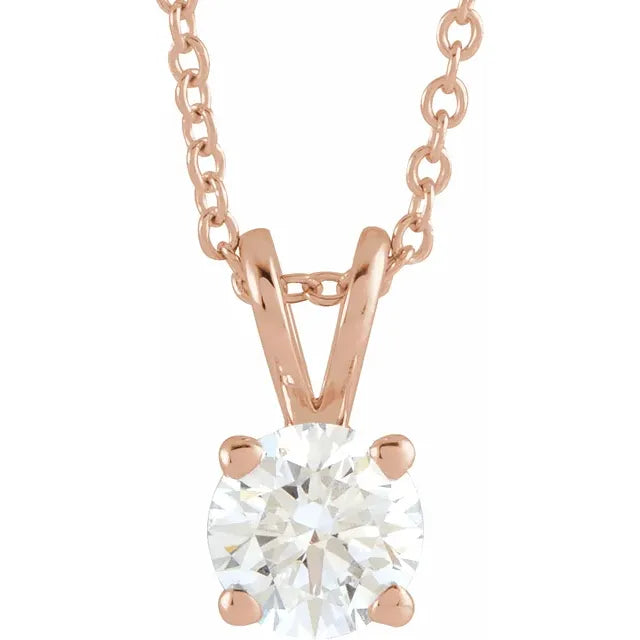 5.2 MM 5/8 CT Lab-Grown Diamond Solitaire Adjustable Necklace 14K Rose Gold