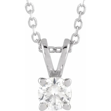 4 MM 1/4 CT Lab-Grown Diamond Solitaire Adjustable Necklace 14K White Gold