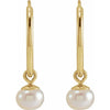 White Cultured Freshwater Pearl Dangle 12 MM Hoop Earrings in Solid 14K Yellow Gold