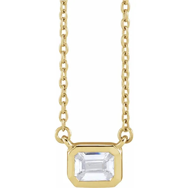1/2 CTW Emerald Shape Lab-Grown Diamond Solitaire Adjustable Necklace in Solid 14K Yellow Gold 