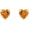 Claw Prong Natural Citrine November Birthstone Heart Stud Earrings 14K Yellow Gold