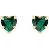 Claw Prong Lab-Grown Emerald May Birthstone Heart Stud Earrings 14K Yellow Gold