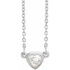 Heart Shape 1/4 CT Natural Faceted Diamond Solitaire Bezel-Set Adjustable Necklace Solid 14K White Gold