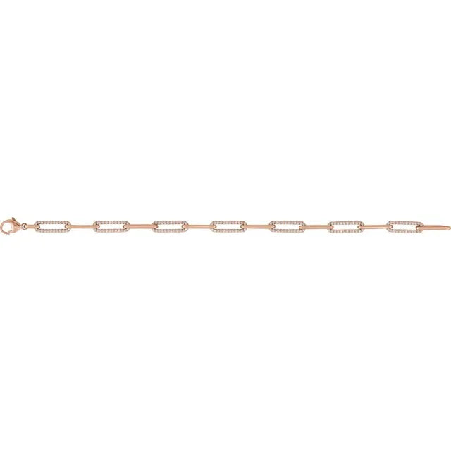 1 CTW Natural Diamond Link Chain Bracelet in Solid 14K Rose Gold 