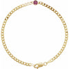 Natural Pink Tourmaline October Birthstone Bezel Set Curb Chain Link Bracelet Solid 14K yellow Gold