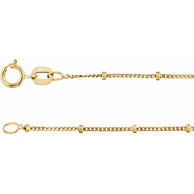 1 MM Solid Beaded Curb Chain Necklace in Solid 14K Yellow Gold 