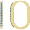 London Blue Topaz Link Shape Hinged Gemstone Hoop Earrings Solid 14K Yellow Gold 