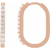 White Sapphire Link Shape Hinged Gemstone Hoop Earrings Solid 14K Rose Gold 
