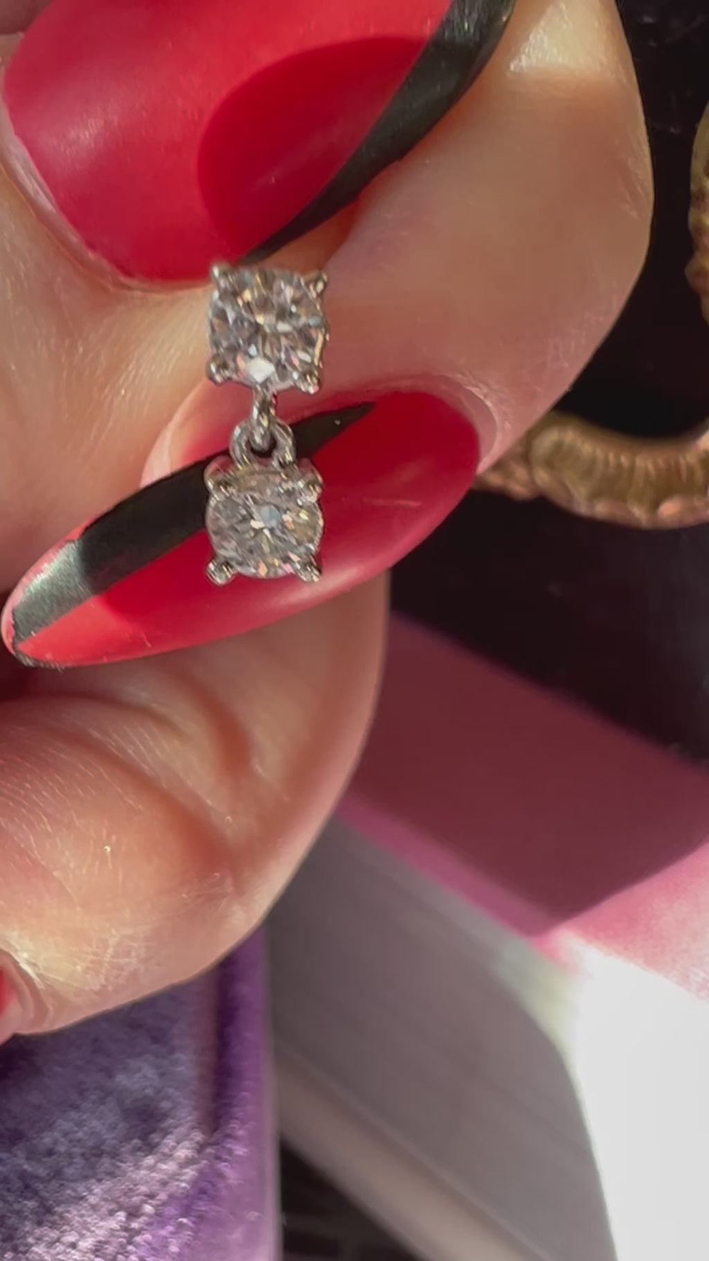 Video of Two-Stone Lab-Grown Diamond Stud Drop Dangle Earrings 14K White Gold