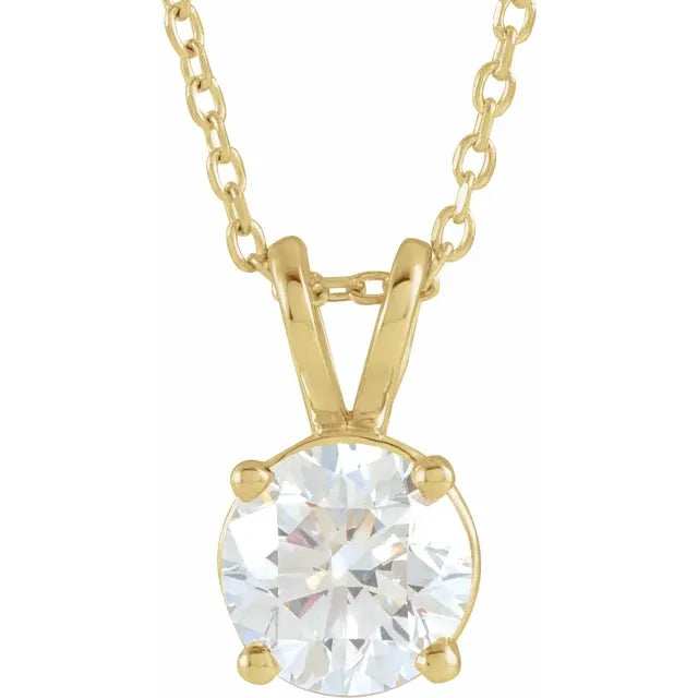 6.5 MM 1 CT Lab-Grown Diamond Solitaire Adjustable Necklace 14K Yellow Gold