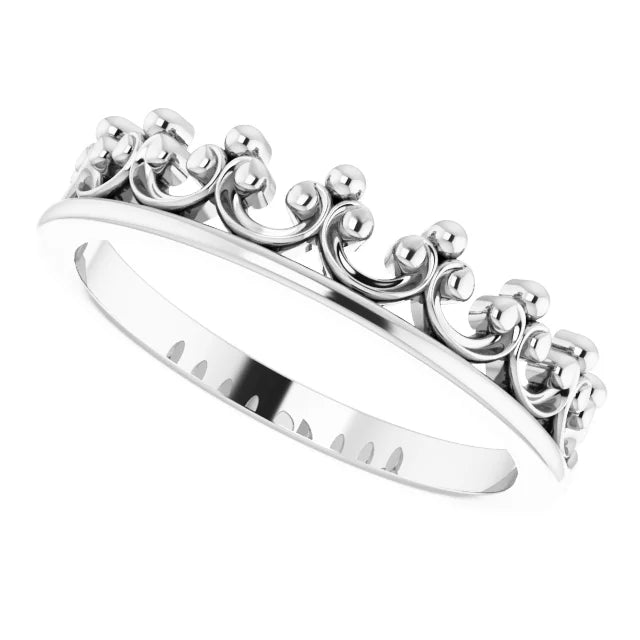 Stackable Calling All Queens Crown Ring 14K Rose White Yellow Gold Silver Sizes 4-9