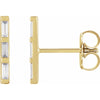 Three Stone Natural Diamond Bar Stud Earrings Solid 14K Yellow Gold