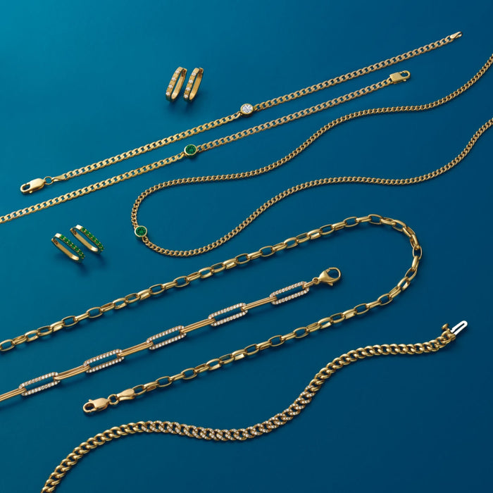 Tsavorite Garnet Link Shape Hoop Earrings in Solid 14K Yellow Gold 