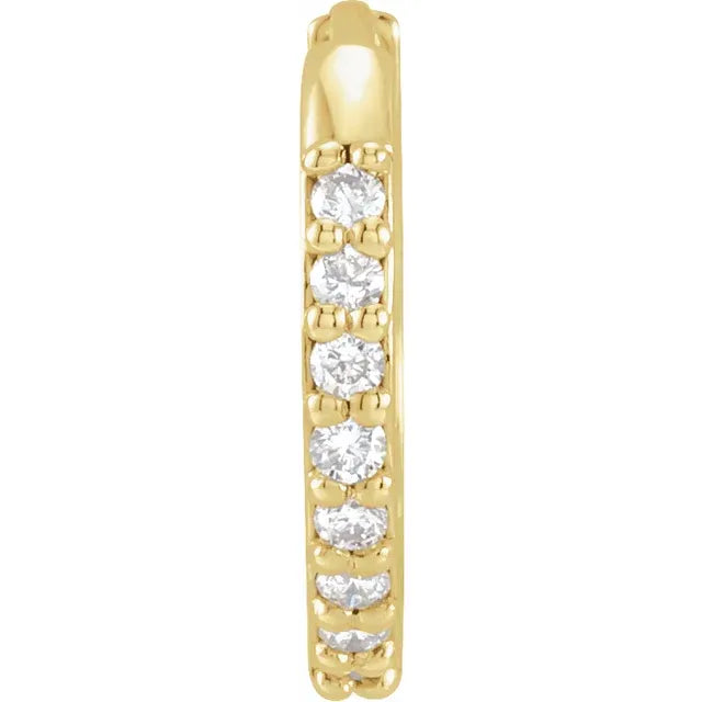 12.5 MM Natural Diamond Hinged Huggie Hoop Single Earring Solid 14K Yellow Gold