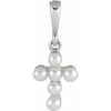 Youth Cross Cultured Seed Pearl Pendant Charm in Solid 14K White Gold