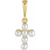 Youth Cross Cultured Seed Pearl Pendant Charm in Solid 14K Yellow Gold