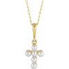 Youth Pearl Cross 16" Necklace in Solid 14K Yellow Gold