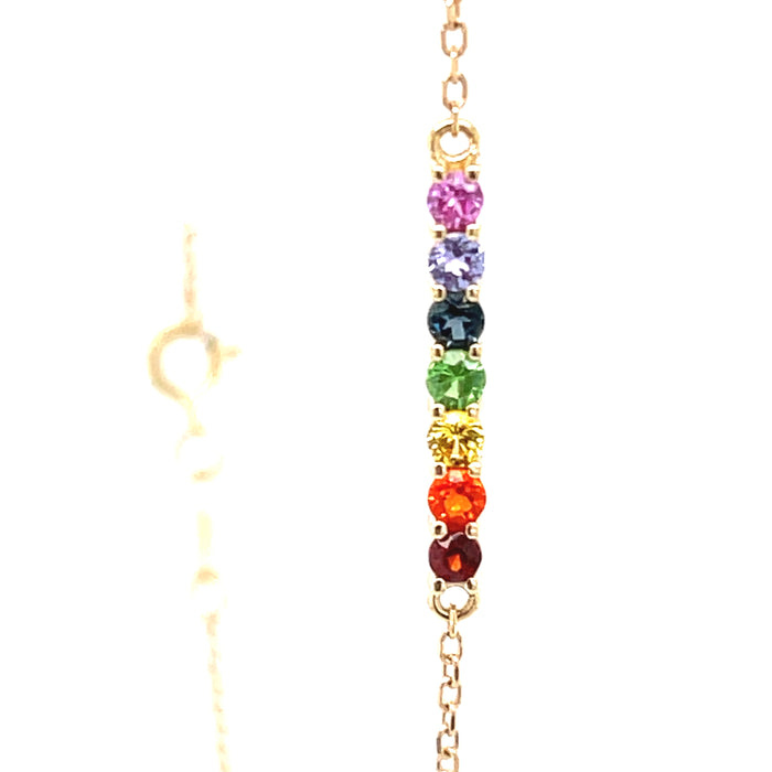 Rainbow Natural Multi-Gemstone Bar Bracelet Adjustable 6 1/2-7 1/2" 14K Gold
