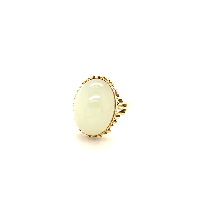Vintage Ring 14K Yellow Gold Oval Cabochon Serpentine Gem Fine Jewelry Estate Jewelry Size 7.5 Sustainable Jewelry