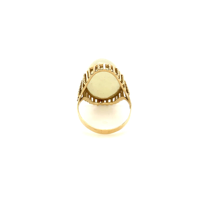 Vintage Ring 14K Yellow Gold Oval Cabochon Serpentine Gem Fine Jewelry Estate Jewelry Size 7.5 Sustainable Jewelry