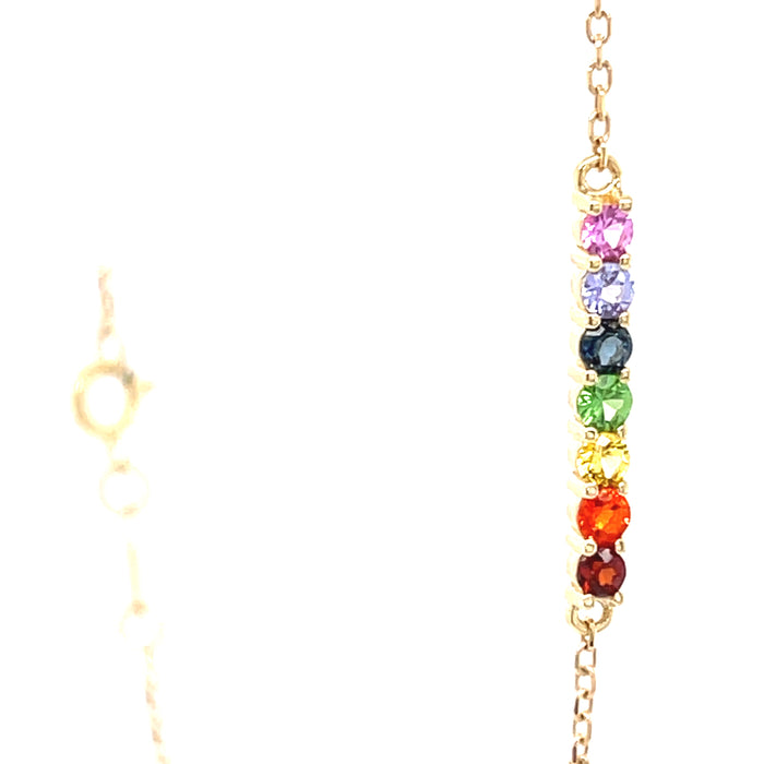 Rainbow Natural Multi-Gemstone Bar Bracelet Adjustable 6 1/2-7 1/2" 14K Gold