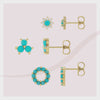 Flower Power Natural Turquoise & Diamond Stud Earrings 14K Yellow Gold Earrings