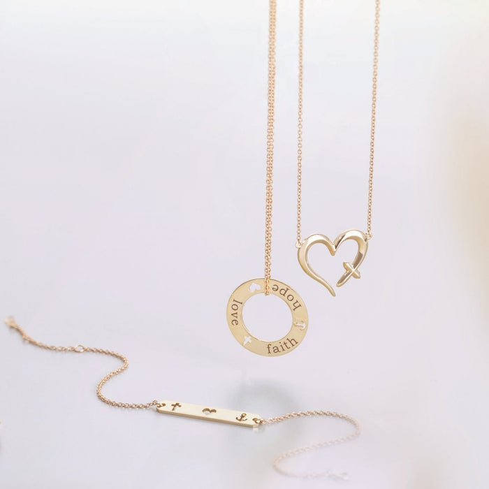 Faith, Hope, Love Pierced Loop Necklace shown in 14K Yellow Gold in a collection