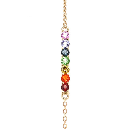 Rainbow Multi-Gemstone Bar Bracelet in 14K Yellow Gold by Vintage Magnality
