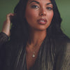 Model wearing Diamond Micro Bezel-Set Necklace in 14K Yellow Gold by Vintage Magnality