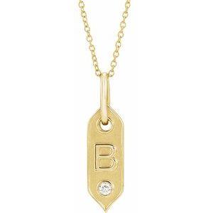 Shield B Initial Diamond Pendant Necklace 16-18" 14K Yellow Gold 302® Fine Jewelry Storyteller by Vintage Magnality
