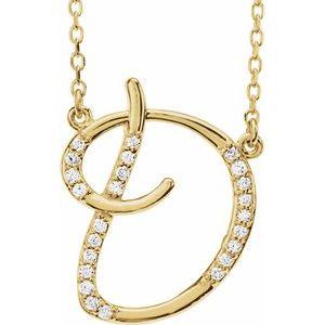 Cursive Diamond Initial D 16" Necklace 14K Yellow Gold Storyteller by Vintage Magnality