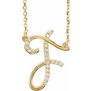 Cursive Diamond Initial F 16" Necklace 14K Yellow Gold Storyteller by Vintage Magnality