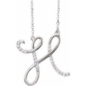 Cursive Diamond Initial H 16" Necklace Sterling Silver by Vintage Magnality