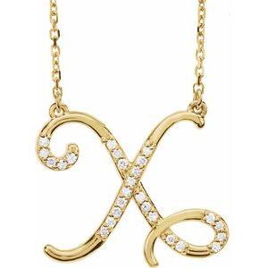 Cursive Diamond Initial X 16" Necklace 14K Yellow Gold Storyteller by Vintage Magnality