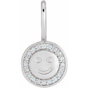 Diamond Smiley Face Charm Pendant 14K White Gold or Sterling Silver 302® Fine Jewelry Vintage Magnality