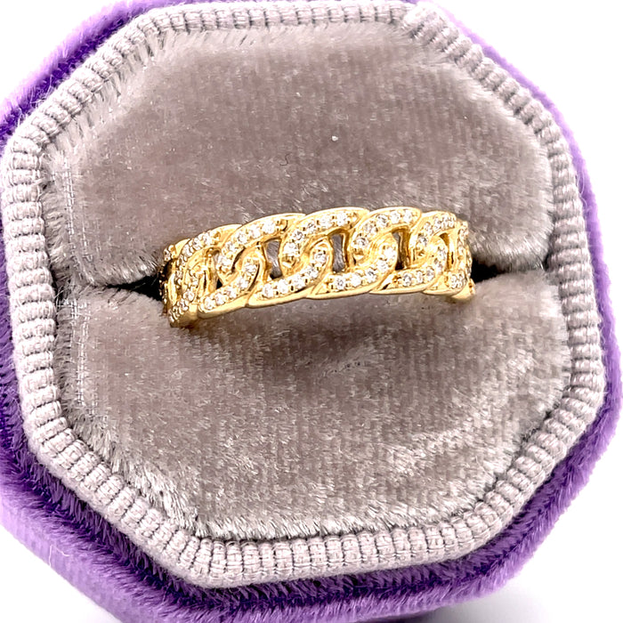 Chain Link Natural Diamond Stackable Ring in 14K Yellow Gold 