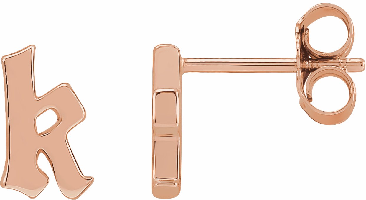 Gothic K Initial Stud Wear Everyday Earring in 14K Rose Gold Storyteller by Vintage Magnality