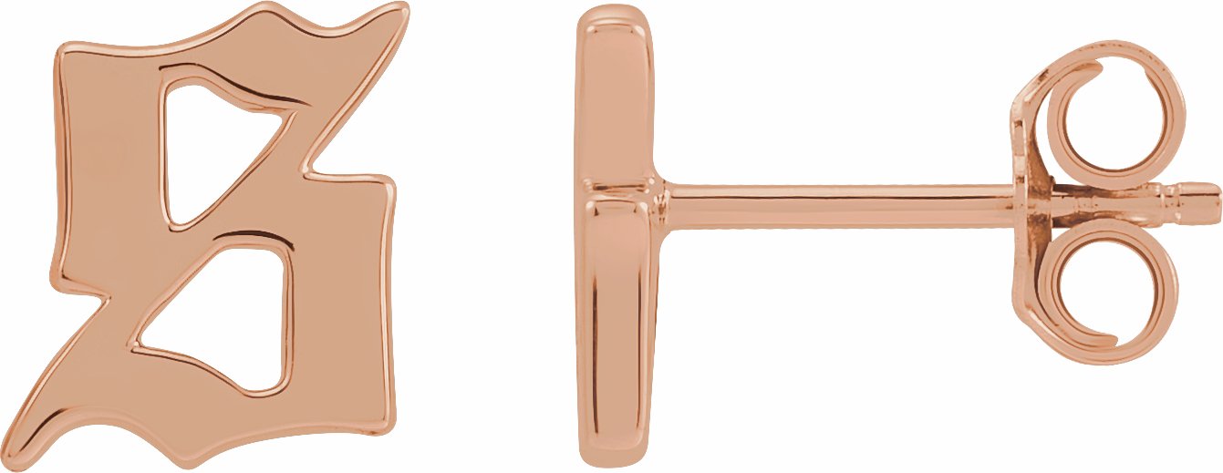 Gothic S Initial Stud Wear Everyday Earring in 14K Rose Gold Storyteller by Vintage Magnality