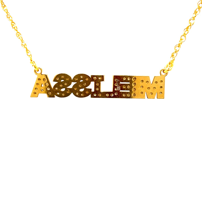 Custom DIAMOND Accented Nameplate Necklace 14K or Sterling Silver Storyteller by Vintage Magnality