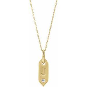 Shield J Initial Diamond Pendant Necklace 16-18" 14K Yellow Gold 302® Fine Jewelry Storyteller by Vintage Magnality