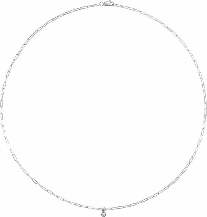Micro Bezel-Set Natural Princess or Round Diamond 16" or 18" Necklace Solid 14K Yellow White Rose Gold