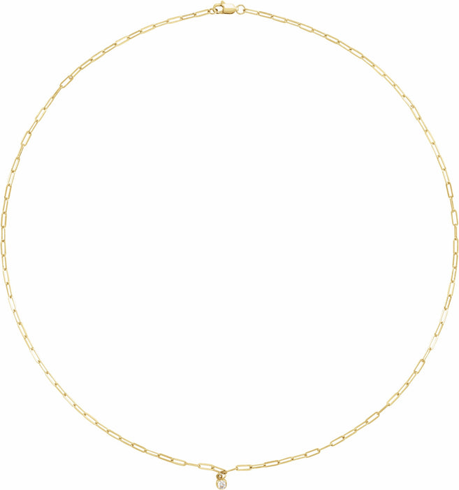 Micro Bezel-Set Natural Princess or Round Diamond 16" or 18" Necklace Solid 14K Yellow White Rose Gold